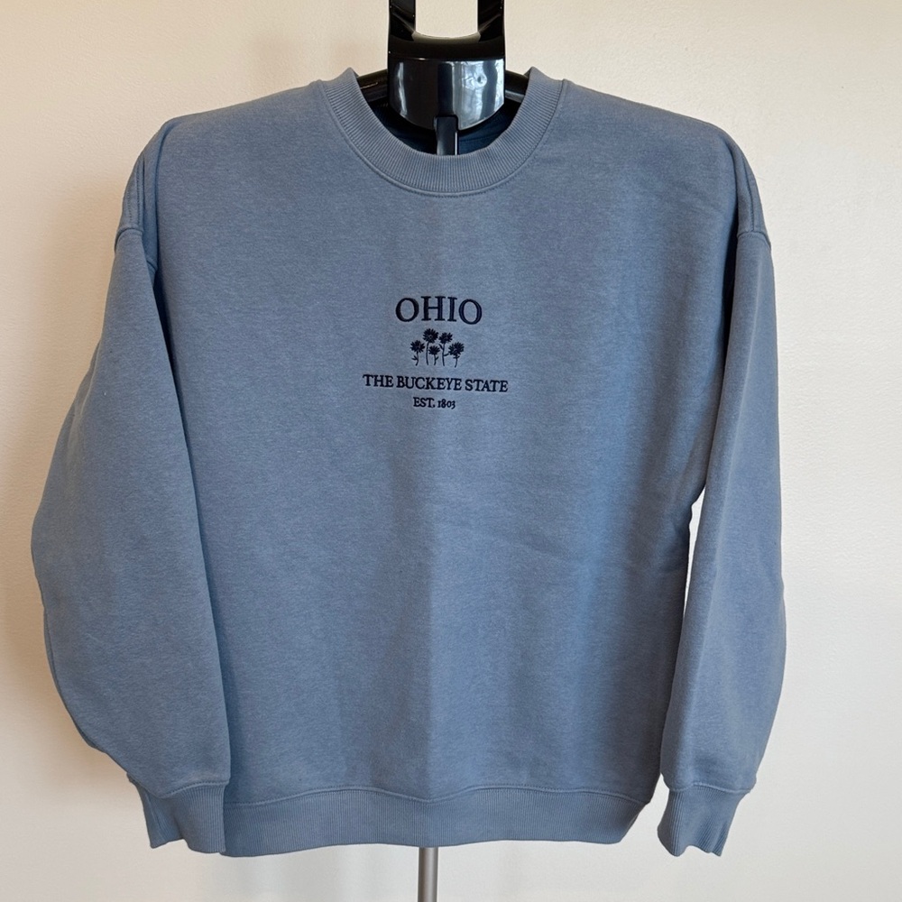 State of Mine Embroidered Ohio The Buckeye State Crewneck Sweatshirt Slate Blue